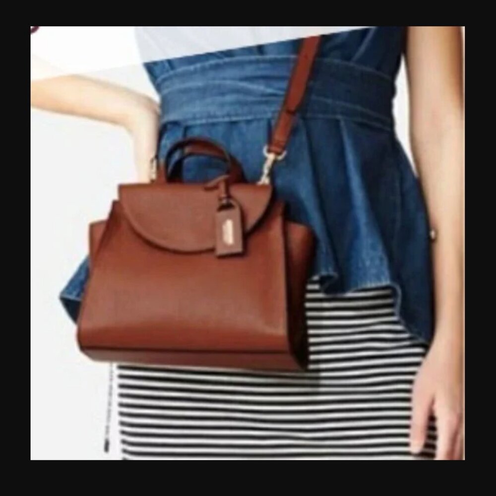 Kate Spade Tan Leather Satchel Crossbody Structured Trapezoid Camel Neutral NEW - Picture 15 of 15